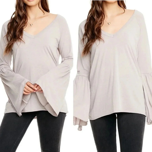 CHASER | Vintage Inspired Top Bell Sleeve V Neck Soft Green - Picture 5 of 9